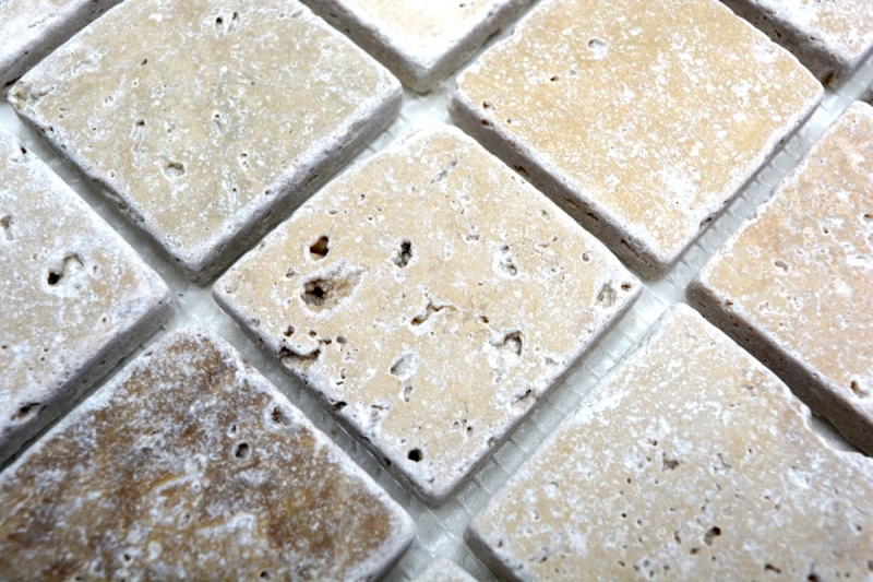Échantillon manuel Mosaïque fond de cuisine Travertin pierre naturelle beige brun Chiaro + Noche Travertin MOS43-1216_m