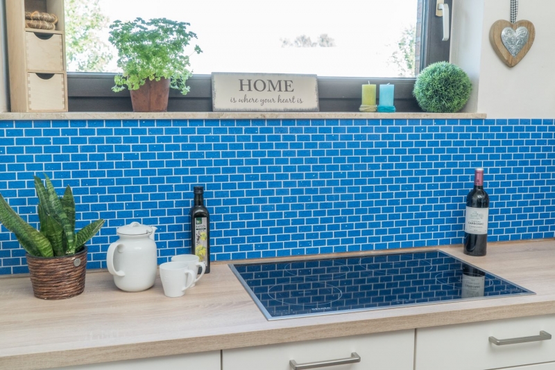 Motif main Mosaïque fond de cuisine Quartz Composite Pierre artificielle Brick Artificial bleu MOS46-ASMB5_m