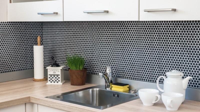 Échantillon manuel de mosaïque ECO Recycling GLAS Hexagon Enamel noir mat MOS140-HX11B_m