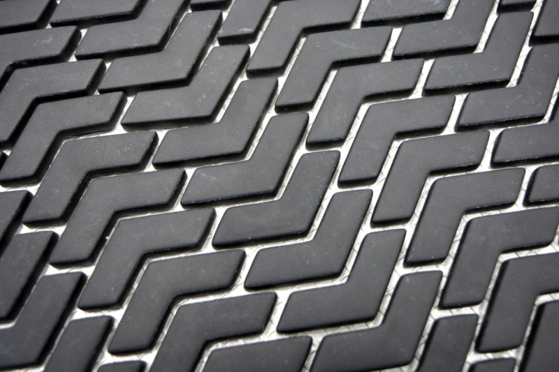 Échantillon manuel de mosaïque ECO Recyclé VERRE à chevrons Énamel noir mat MOS140-HB31B_m