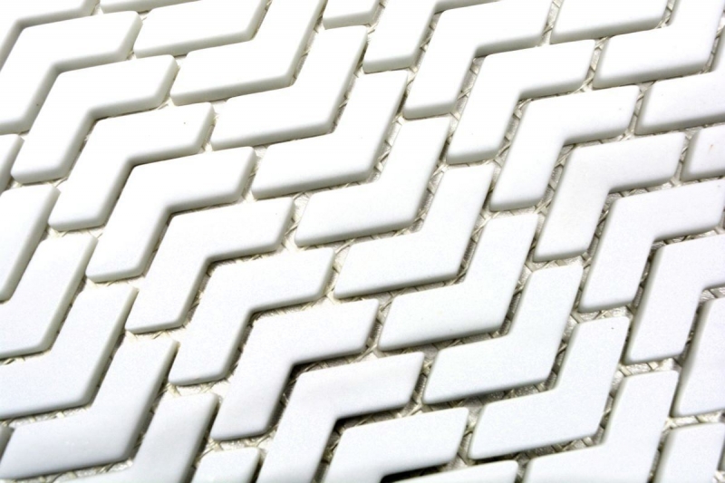 Échantillon manuel de mosaïque ECO Recycling GLAS chevron blanc mat MOS140-HB37W_m