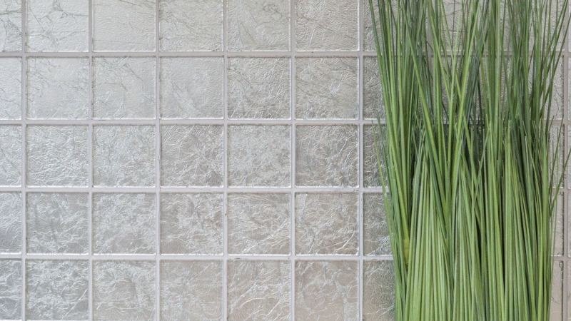Motif manuel Carreau de mosaïque de verre translucide Crystal argent structure BAD WC cuisine MUR MOS68-4SB21_m
