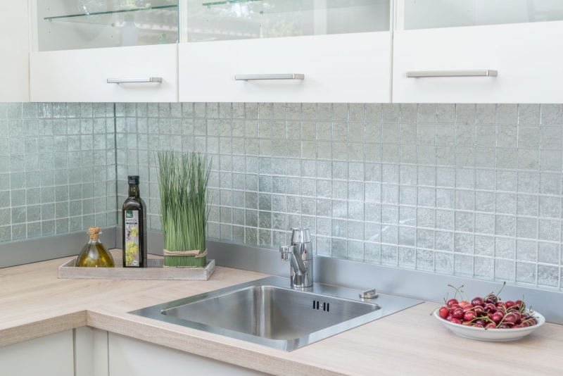 Motif manuel Carreau de mosaïque de verre translucide Crystal argent structure BAD WC cuisine MUR MOS68-4SB21_m