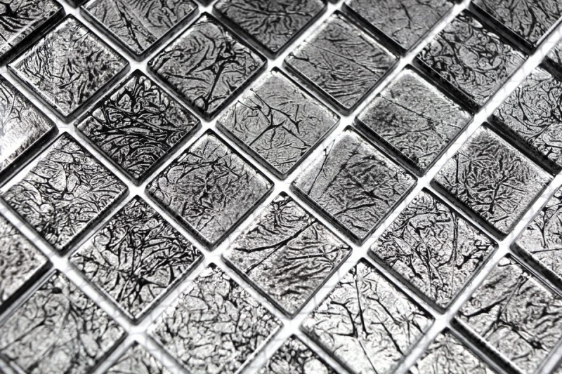 Motif manuel Carreau de mosaïque de verre translucide Crystal noir structure MOS63-CM-4BL12_m