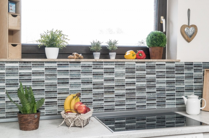 Motif main Carreau de mosaïque translucide baguettes Mosaïque de verre Crystal Day argent MOS87-STDS_m