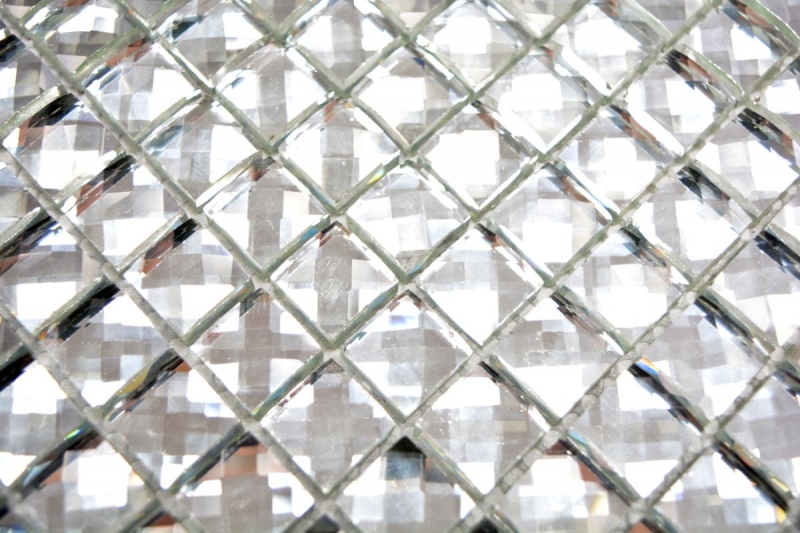 Motif à main Carreau de mosaïque Translucide cristal Mosaïque de verre Crystal scintillant argent MOS130-0208_m