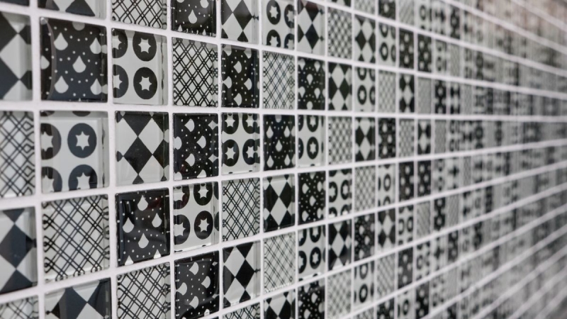 Échantillon manuel Retro Vintage Carreau de mosaïque Translucide blanc Mosaïque de verre Crystal optique noir MOS88-8OP5_m
