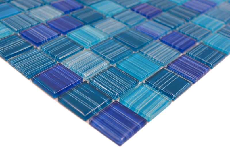 Motif à main Carreau de mosaïque Translucide bleu rayé Mosaïque de verre Crystal bleu rayé MOS64-0409_m