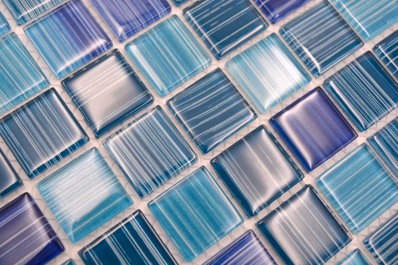 Motif à main Carreau de mosaïque Translucide bleu rayé Mosaïque de verre Crystal bleu rayé MOS64-0409_m