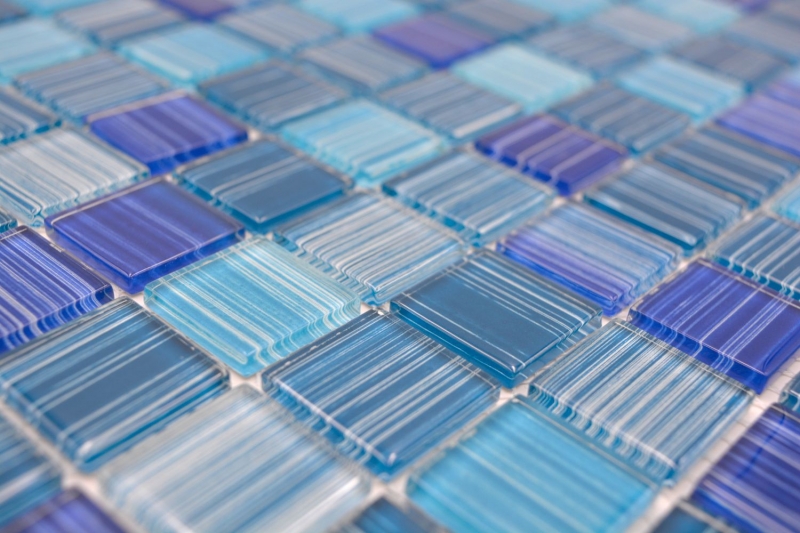 Motif à main Carreau de mosaïque Translucide bleu rayé Mosaïque de verre Crystal bleu rayé MOS64-0409_m