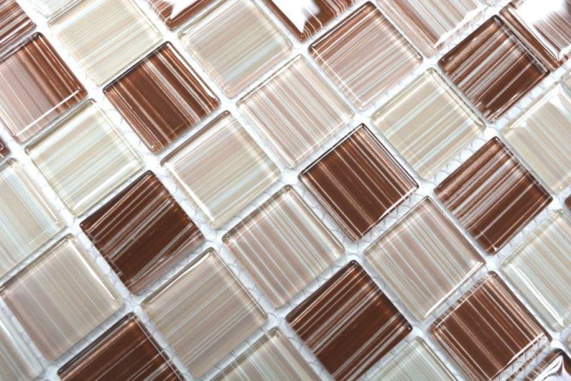 Échantillon manuel Carreau de mosaïque translucide beige à barres Mosaïque de verre Crystal beige à barres MOS64-1209_m