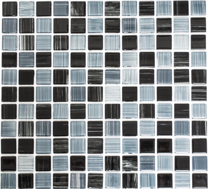 Échantillon manuel Carreau de mosaïque Translucide noir trait blanc Mosaïque de verre Crystal noir trait blanc MOS64-0302_m
