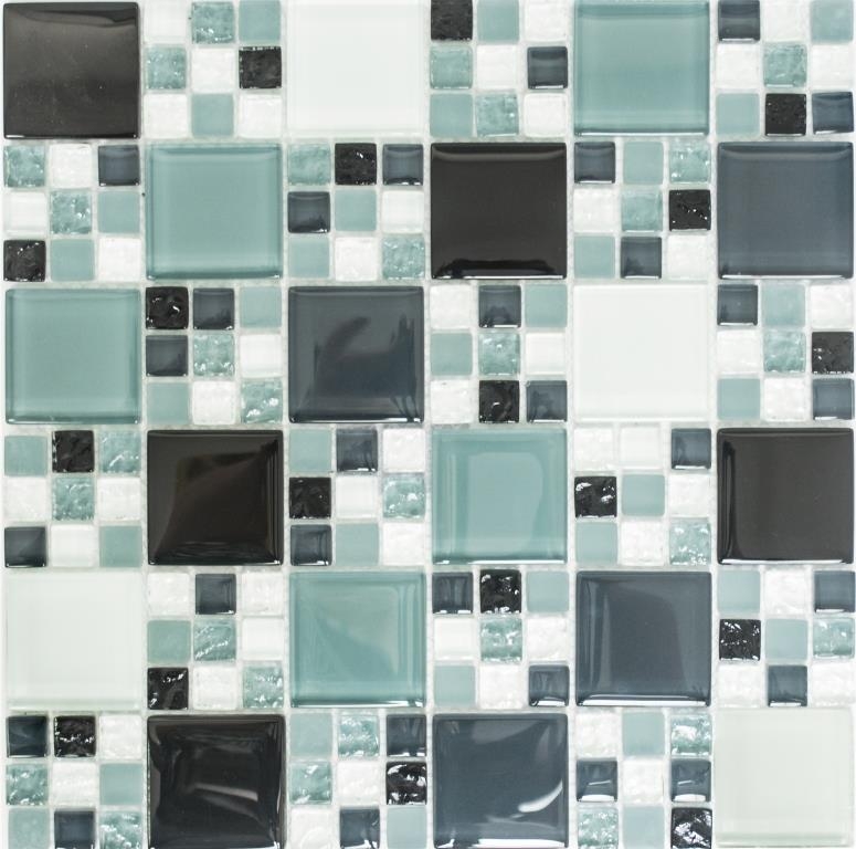 Échantillon manuel Carreau de mosaïque Translucide gris noir Combinaison de mosaïque de verre Crystal gris noir gris mat MOS78-0204_m