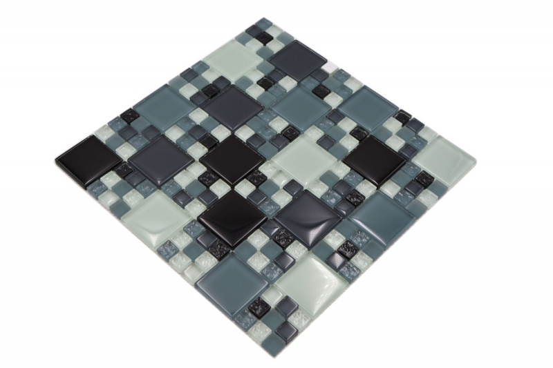 Échantillon manuel Carreau de mosaïque Translucide gris noir Combinaison de mosaïque de verre Crystal gris noir gris mat MOS78-0204_m