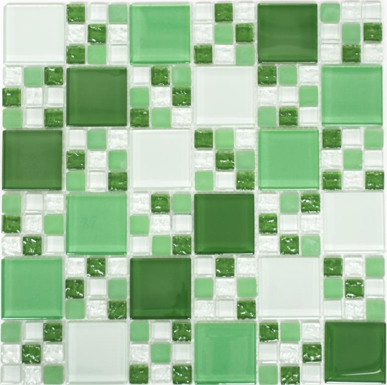 Échantillon manuel Carreau de mosaïque vert translucide Combinaison de mosaïque de verre Crystal vert vert mat MOS78-0504_m