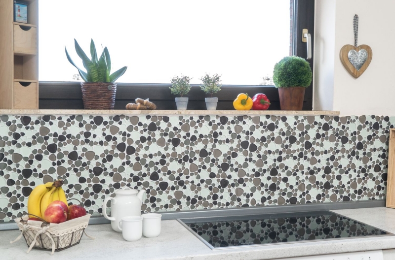 Échantillon manuel Carreau de mosaïque Translucide beige marron Galet Mosaïque de verre Crystal clair beige marron MOS94-PG66_m