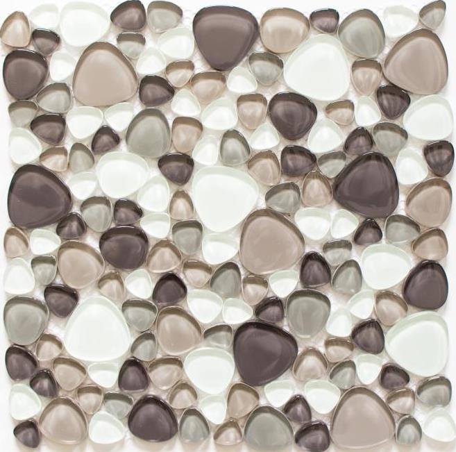 Échantillon manuel Carreau de mosaïque Translucide beige marron Galet Mosaïque de verre Crystal clair beige marron MOS94-PG66_m