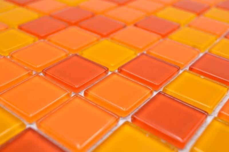 Échantillon manuel Carreau de mosaïque translucide jaune orange rouge Mosaïque de verre Crystal jaune orange rouge MOS62-0802_m