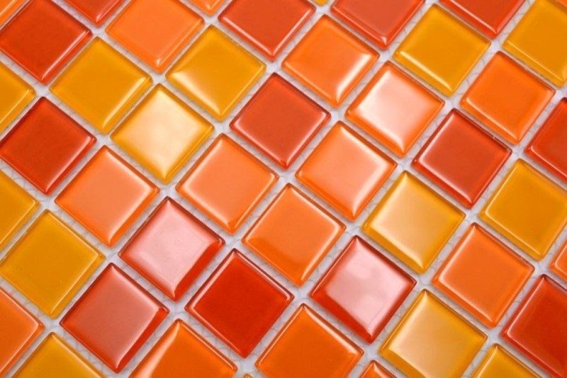 Échantillon manuel Carreau de mosaïque translucide jaune orange rouge Mosaïque de verre Crystal jaune orange rouge MOS62-0802_m