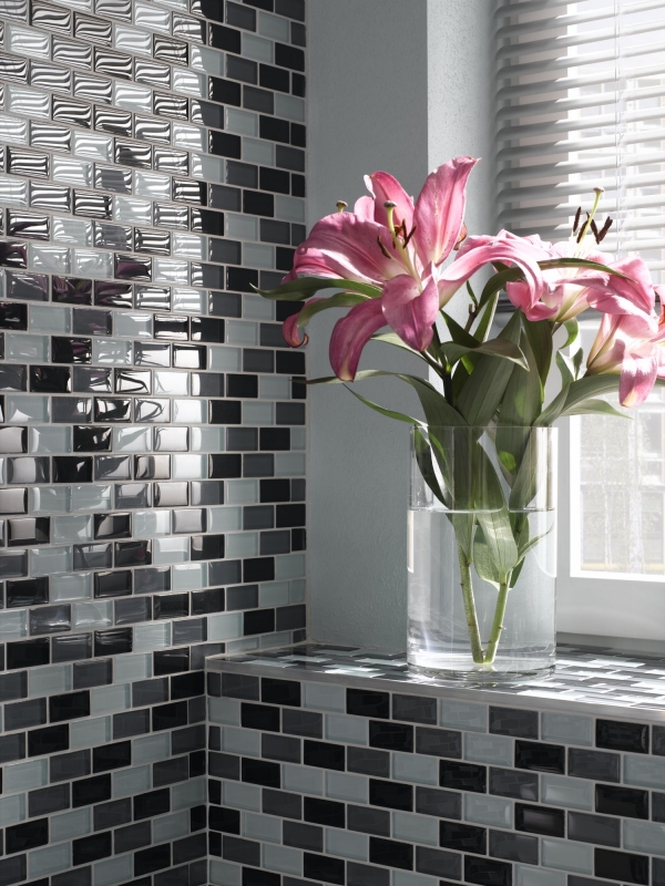 Motif manuel Carreau de mosaïque gris translucide Brick Mosaïque de verre Crystal gris MOS76-0204_m