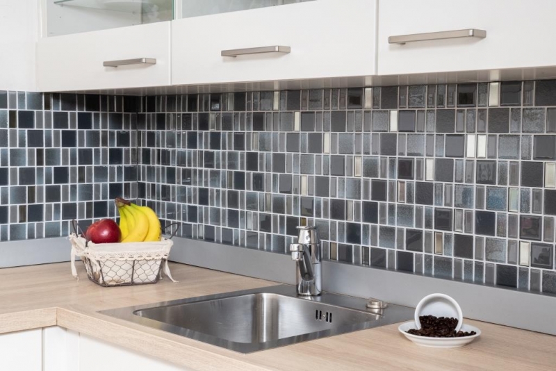 Motif manuel Carreau de mosaïque gris translucide combinaison gris irisé MOS68-0213G_m