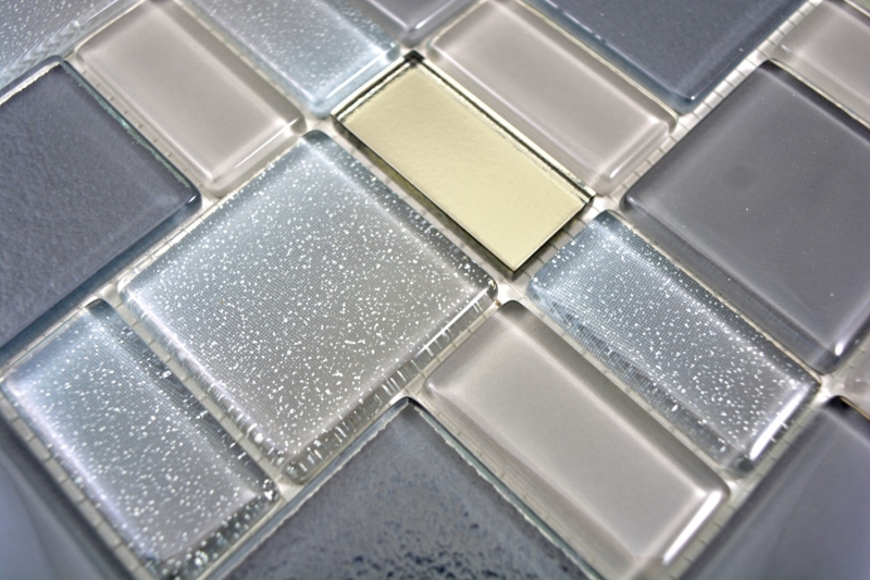 Motif manuel Carreau de mosaïque gris translucide combinaison gris irisé MOS68-0213G_m