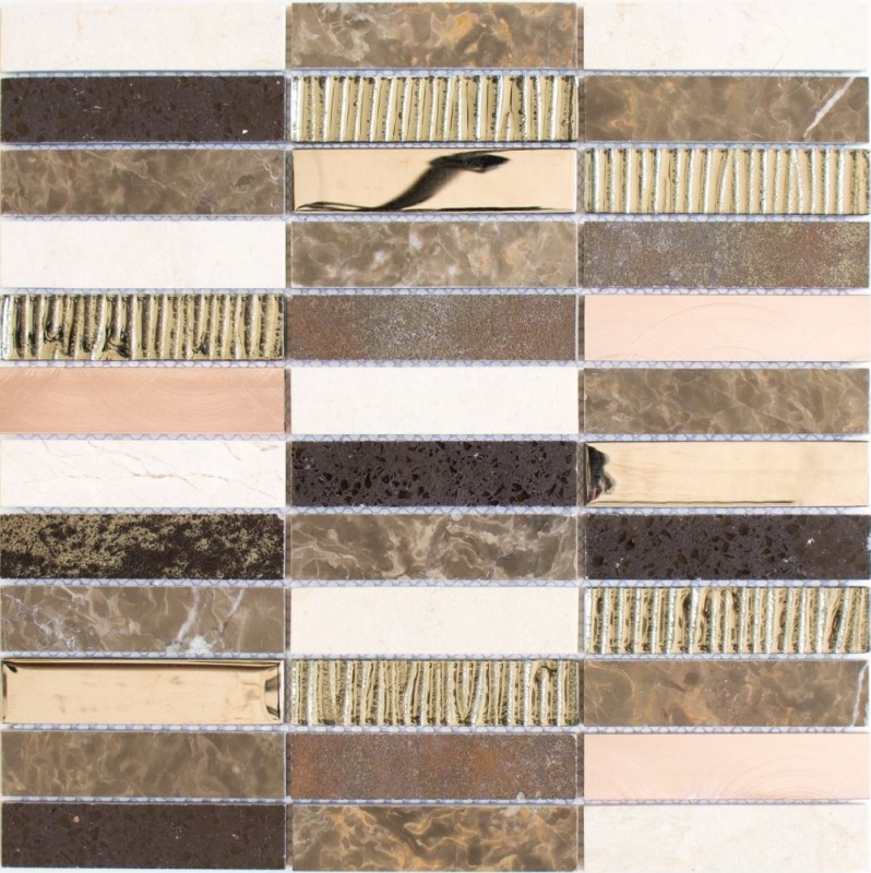 Échantillon manuel Carreau de mosaïque Translucide Composite Aluminium beige marron argent noir Rectangle Mosaïque de verre Crystal Artificial Stein Alu EP beige marron MOS87-48X_m