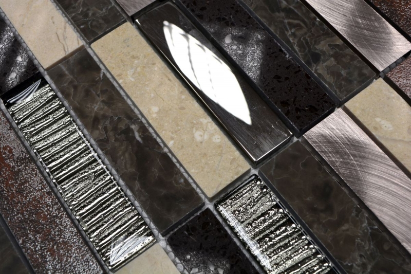 Échantillon manuel Carreau de mosaïque Translucide Composite Aluminium beige marron argent noir Rectangle Mosaïque de verre Crystal Artificial Stein Alu EP beige marron MOS87-48X_m