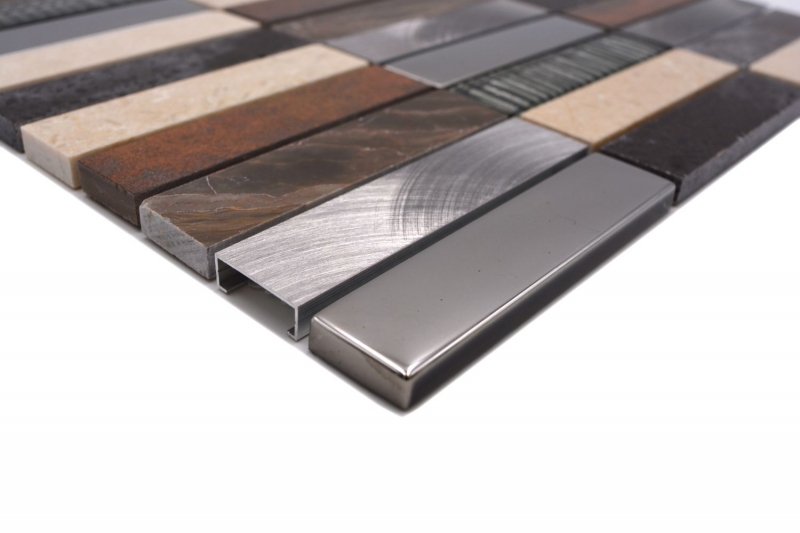 Échantillon manuel Carreau de mosaïque Translucide Composite Aluminium beige marron argent noir Rectangle Mosaïque de verre Crystal Artificial Stein Alu EP beige marron MOS87-48X_m
