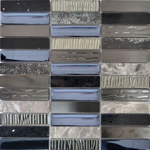 Échantillon manuel Carreau de mosaïque Translucide Composite Acier inoxydable argenté gris noir Rectangle Mosaïque de verre Crystal Artificial Stein Acier EP noir MOS87-58X_m
