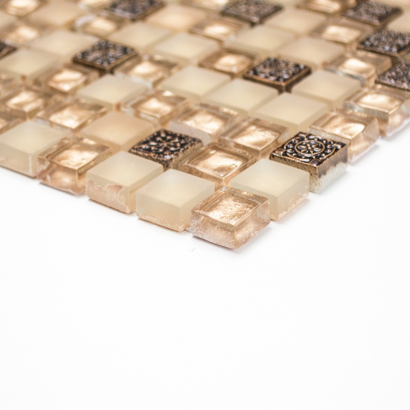 Échantillon manuel Carreau de mosaïque Translucide beige Mosaïque de verre Crystal Resin beige beige mat MOS92-1207_m