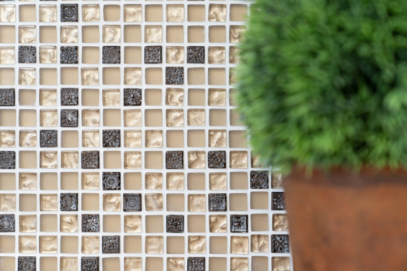 Échantillon manuel Carreau de mosaïque Translucide beige Mosaïque de verre Crystal Resin beige beige mat MOS92-1207_m
