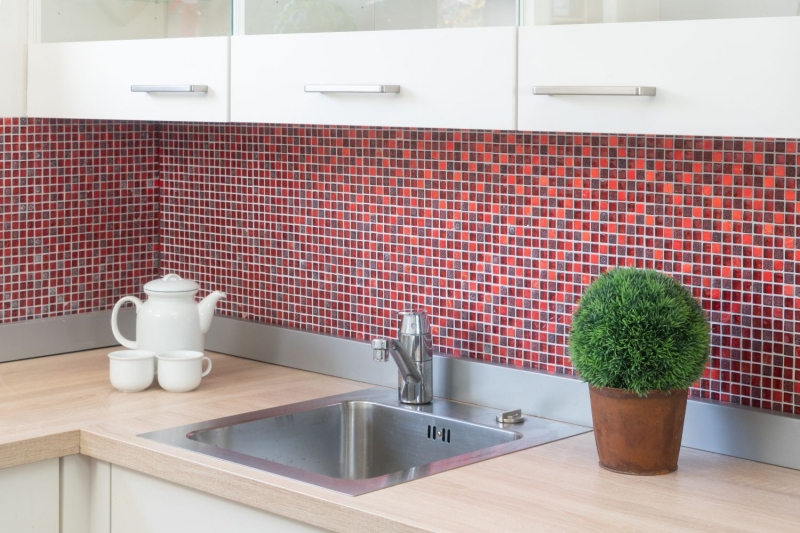 Motif à main Carreau de mosaïque Translucide rouge Mosaïque de verre Crystal Resin rouge BAD WC cuisine MUR MOS92-0904_m