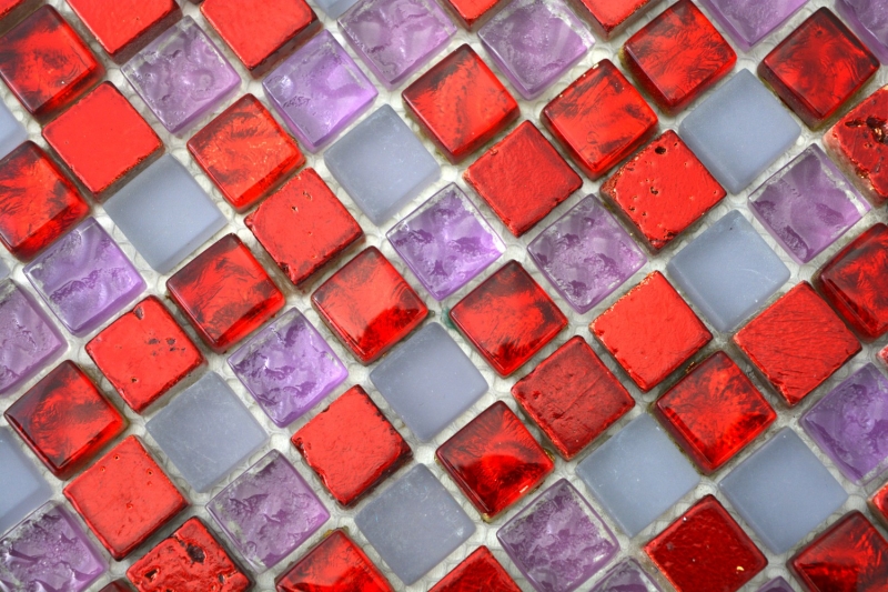 Échantillon manuel Carreau de mosaïque Translucide rouge rose blanc Mosaïque de verre Crystal Resin rouge rose blanc mat MOS92-0911_m