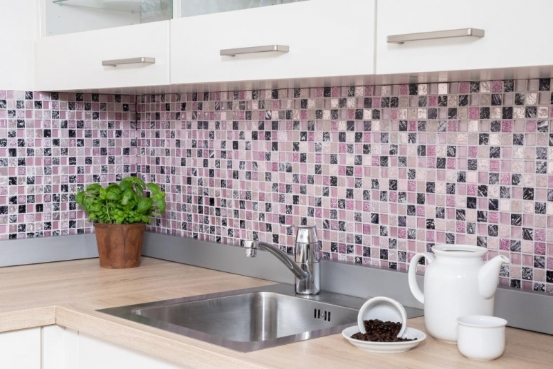 Motif manuel Carreau de mosaïque Translucide rose Mosaïque de verre Crystal Resin rose SALLE DE BAINS WC CUISINE MUR MOS82-1104_m