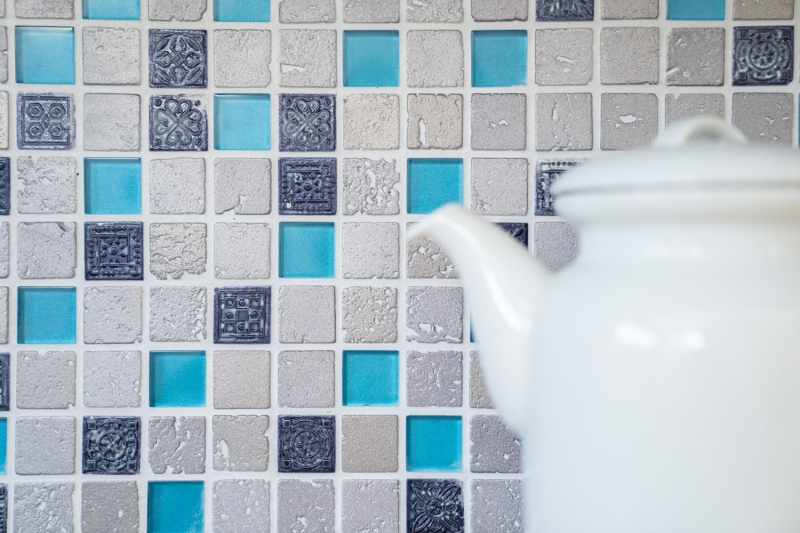 Motif manuel Carreau de mosaïque Translucide bleu gris Mosaïque de verre Crystal Resin bleu gris MOS82-0402_m