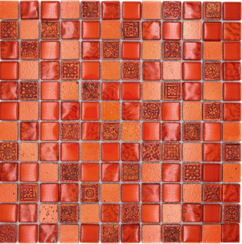 Motif manuel Carreau de mosaïque Translucide rouge Mosaïque de verre Crystal Resin rouge Structure MOS83-CB30_m