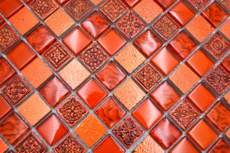 Motif manuel Carreau de mosaïque Translucide rouge Mosaïque de verre Crystal Resin rouge Structure MOS83-CB30_m