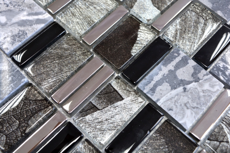 Échantillon manuel Carreau de mosaïque Translucide gris noir Multiformat Mosaïque de verre Crystal pierre EP gris noir MOS88-0210_m