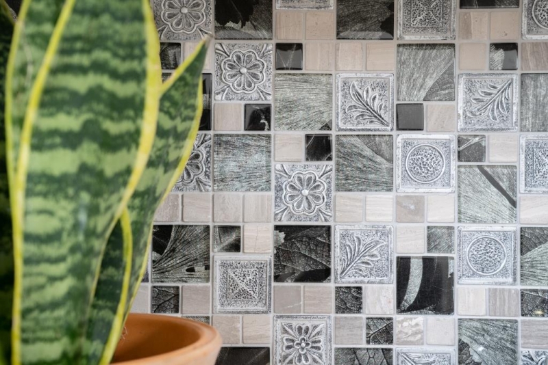 Motif à main Carreau de mosaïque Translucide argenté Combinaison de mosaïque de verre Crystal Resin argenté Ornament MOS88-0280_m