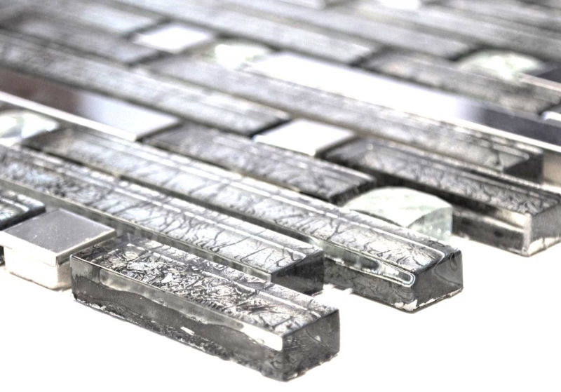 Échantillon manuel Carreau de mosaïque Translucide acier inoxydable argenté composite Mosaïque de verre Crystal acier argenté verre MOS86-0106_m