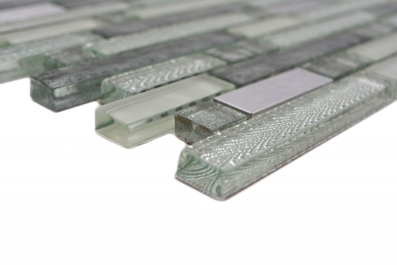 Échantillon manuel Carreau de mosaïque Translucide acier inoxydable clair argent gris Composite mosaïque de verre Crystal acier clair argent gris MOS87-MV698_m