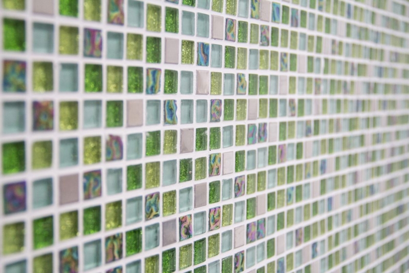 Échantillon manuel Carreau de mosaïque Translucide acier inoxydable vert Mosaïque de verre Crystal acier vert MOS92-0506_m