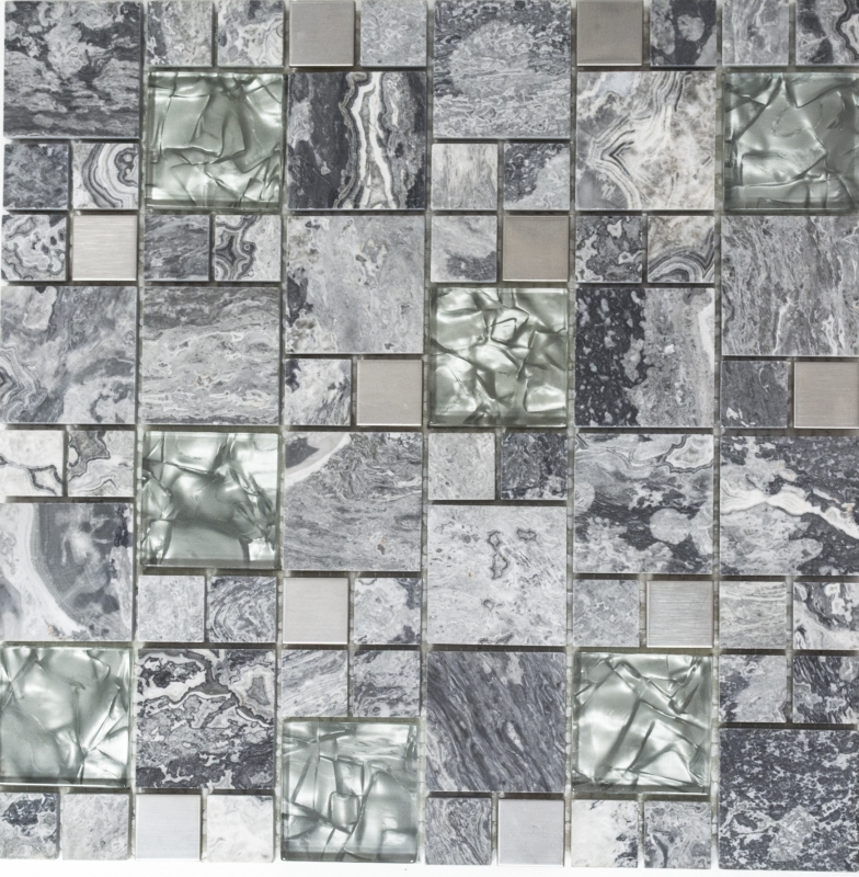 Échantillon manuel Carreau de mosaïque Translucide inox gris Combinaison mosaïque de verre Crystal pierre acier gris MOS88-0204_m