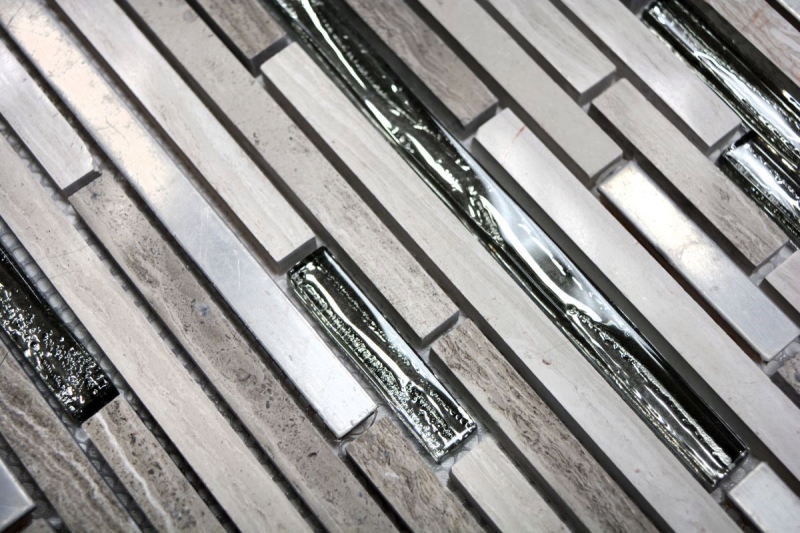Échantillon manuel Carreau de mosaïque Translucide inox blanc Bois composite Mosaïque de verre Crystal pierre acier wood white MOS86-SV85_m