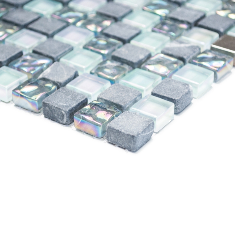 Échantillon manuel Carreau de mosaïque Translucide acier inoxydable gris Mosaïque de verre Crystal pierre acier gris MOS92-0206_m