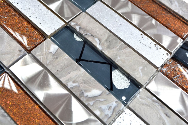 Motif manuel Carreau de mosaïque Translucide acier inoxydable gris Rectangle Mosaïque de verre Crystal Pierre Acier Résine gris MOS87-24X_m