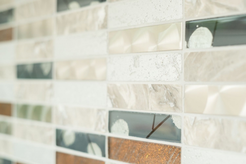 Motif manuel Carreau de mosaïque Translucide acier inoxydable gris Rectangle Mosaïque de verre Crystal Pierre Acier Résine gris MOS87-24X_m