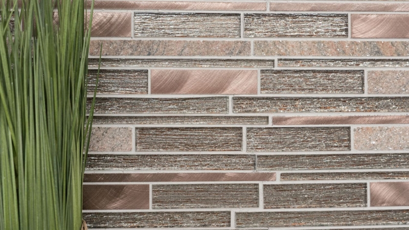 Échantillon manuel Carreau de mosaïque Translucide aluminium beige cuivre composite Mosaïque de verre Crystal pierre alu beige cuivre MOS49-GV74_m