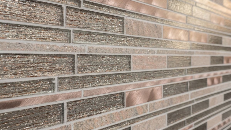 Échantillon manuel Carreau de mosaïque Translucide aluminium beige cuivre composite Mosaïque de verre Crystal pierre alu beige cuivre MOS49-GV74_m